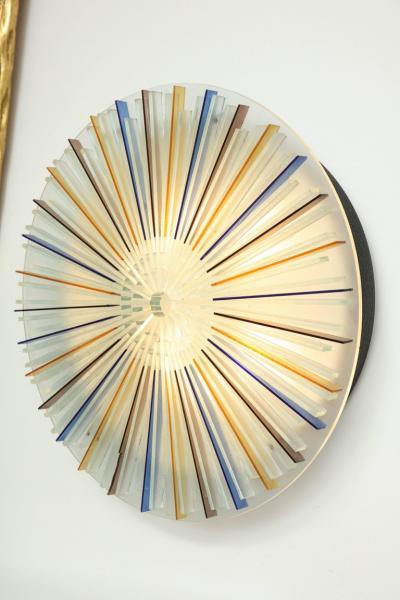  Poliarte Pair of Modern Glass and Painted Glass Round Sconces Made in Italy by Poliarte