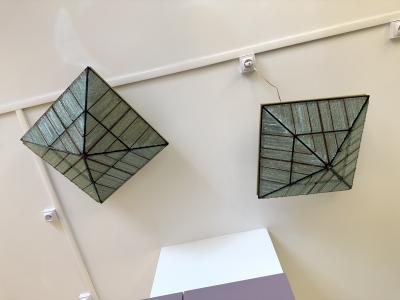  Poliarte Pair of Pyramid Hammered Glass Flush Mount by Poliarte Italy 1970s