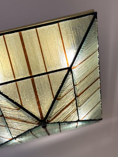  Poliarte Pair of Pyramid Hammered Glass Flush Mount by Poliarte Italy 1970s