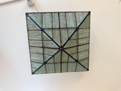  Poliarte Pair of Pyramid Hammered Glass Flush Mount by Poliarte Italy 1970s