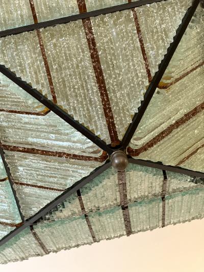  Poliarte Pair of Pyramid Hammered Glass Flush Mount by Poliarte Italy 1970s