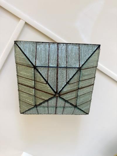  Poliarte Pair of Pyramid Hammered Glass Flush Mount by Poliarte Italy 1970s