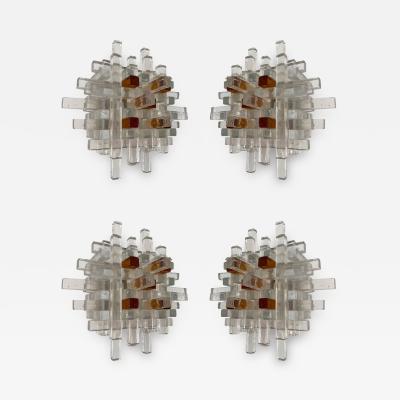  Poliarte Pair of Rea Glass Cube Sconces by Poliarte Italy 1970s