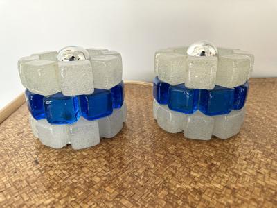  Poliarte Pair of Round Bubble Glass Lamps by Poliarte Italy 1970s