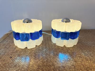  Poliarte Pair of Round Bubble Glass Lamps by Poliarte Italy 1970s