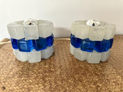  Poliarte Pair of Round Bubble Glass Lamps by Poliarte Italy 1970s