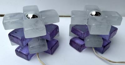  Poliarte Pair of Round Glass Cube Lamps by Poliarte Italy 1970s