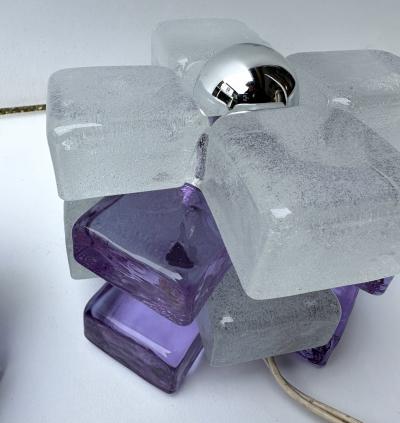  Poliarte Pair of Round Glass Cube Lamps by Poliarte Italy 1970s