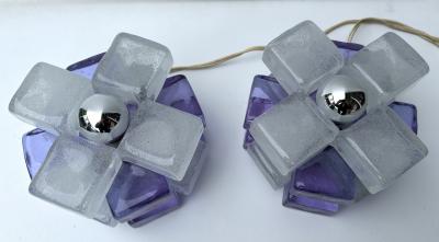  Poliarte Pair of Round Glass Cube Lamps by Poliarte Italy 1970s