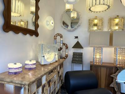  Poliarte Pair of Round Glass Cube Lamps by Poliarte Italy 1970s