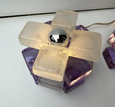  Poliarte Pair of Round Glass Cube Lamps by Poliarte Italy 1970s