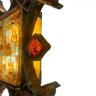  Poliarte Poliarte Exceptional Hammered Murano Glass Wrought Iron Sconce 1960s