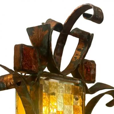  Poliarte Poliarte Exceptional Hammered Murano Glass Wrought Iron Sconce 1960s