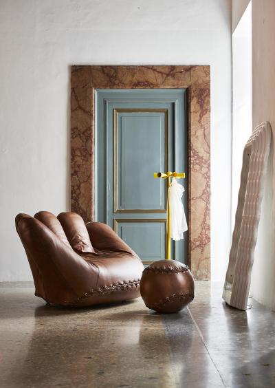  Poltronova Joe Ball Leather Footstool by Centro Studi Poltronova Italy