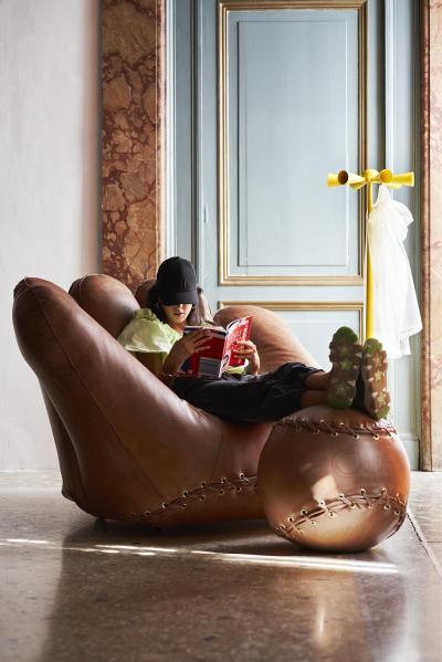  Poltronova Joe Ball Leather Footstool by Centro Studi Poltronova Italy