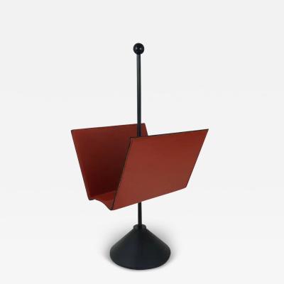  Porada Arredi Porada Arredi Black Post Modern Leather Magazine Rack News Stand Italy 1980s