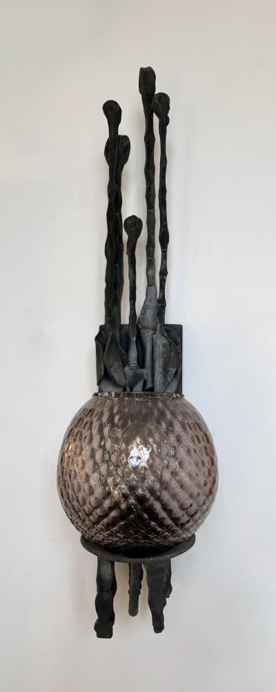  Pozzebon Wrought Iron and Glass Sconce by Pozzebon Italy 1970s