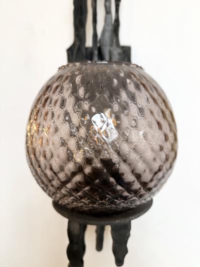  Pozzebon Wrought Iron and Glass Sconce by Pozzebon Italy 1970s