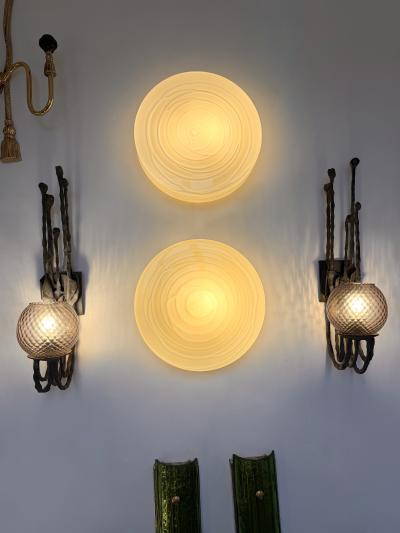  Pozzebon Wrought Iron and Glass Sconce by Pozzebon Italy 1970s