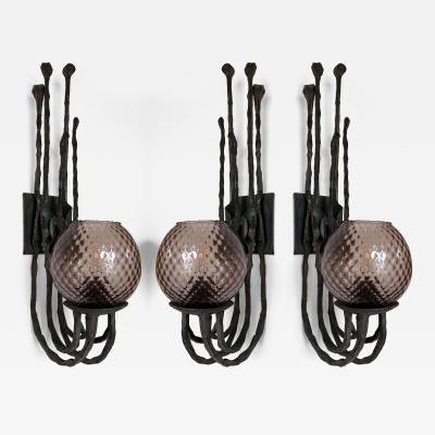  Pozzebon Wrought Iron and Glass Sconce by Pozzebon Italy 1970s