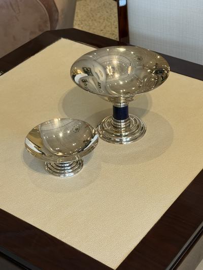 Puiforcat Art Deco Silver Plated Tazza with Lapis Lazuli Lacquered detail by Puiforcat