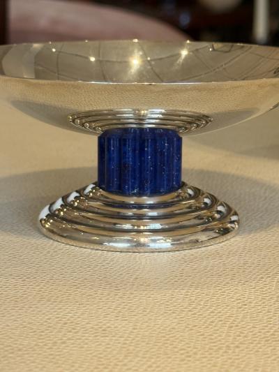  Puiforcat Art Deco Silver Plated Tazza with Lapis Lazuli Lacquered detail by Puiforcat