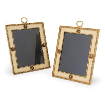  Puiforcat Pair of silk mounted gilt metal picture frames by Puiforcat of France