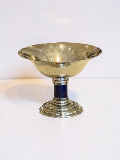  Puiforcat Puiforcat Art Deco Silver Tazza with Cobalt Blue Enamel Column France c 1930s