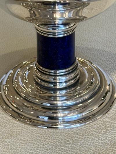  Puiforcat Puiforcat Art Deco Silver Tazza with Cobalt Blue Enamel Column France c 1930s
