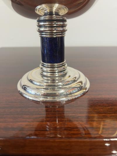  Puiforcat Puiforcat Art Deco Silver Tazza with Cobalt Blue Enamel Column France c 1930s