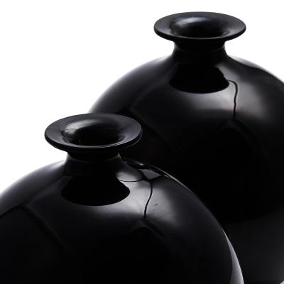  Pukeberg Pair of Black Opaline Glass Vases by Harald Notini for Pukeberg