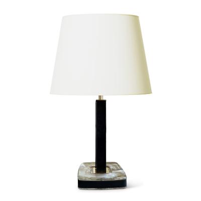  Pukeberg Pair of Table Lamp in Crystal Leather and Brass by Uno Westerberg for Pukeberg
