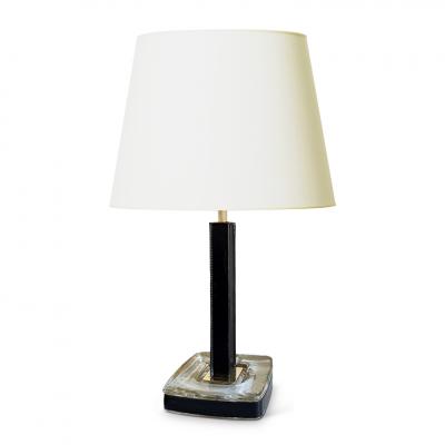  Pukeberg Pair of Table Lamp in Crystal Leather and Brass by Uno Westerberg for Pukeberg