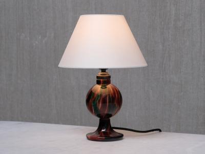 Pukeberg Pukebergs Glasbruk Table Lamp in Emerald and Red Marbled Glass Sweden 1920s