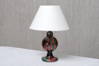  Pukeberg Pukebergs Glasbruk Table Lamp in Emerald and Red Marbled Glass Sweden 1920s
