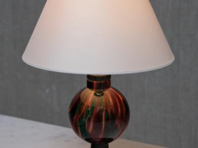  Pukeberg Pukebergs Glasbruk Table Lamp in Emerald and Red Marbled Glass Sweden 1920s