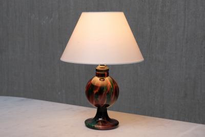  Pukeberg Pukebergs Glasbruk Table Lamp in Emerald and Red Marbled Glass Sweden 1920s