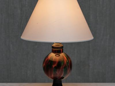  Pukeberg Pukebergs Glasbruk Table Lamp in Emerald and Red Marbled Glass Sweden 1920s