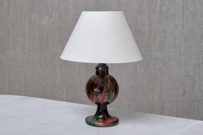  Pukeberg Pukebergs Glasbruk Table Lamp in Emerald and Red Marbled Glass Sweden 1920s