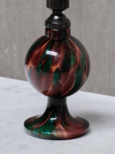  Pukeberg Pukebergs Glasbruk Table Lamp in Emerald and Red Marbled Glass Sweden 1920s