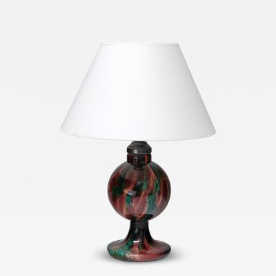  Pukeberg Pukebergs Glasbruk Table Lamp in Emerald and Red Marbled Glass Sweden 1920s