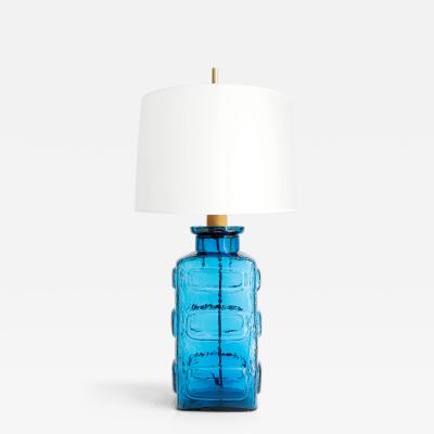  Pukeberg SWEDISH BLUE GLASS TABLE LAMP BY PUKEBERG 1960