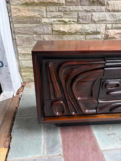  Pulaski Furniture Corporation Gorgeous Pulaski Oceanic Sculpted Front Brutalist Credenza Cabinet Mid Century