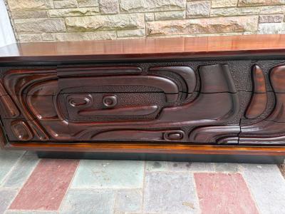 Pulaski Furniture Corporation Gorgeous Pulaski Oceanic Sculpted Front Brutalist Credenza Cabinet Mid Century