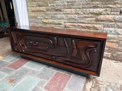  Pulaski Furniture Corporation Gorgeous Pulaski Oceanic Sculpted Front Brutalist Credenza Cabinet Mid Century