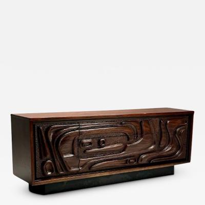  Pulaski Furniture Corporation Pulaski Brutalist Mid Century Modern Oceanic Dresser Sculpted Walnut 1960s