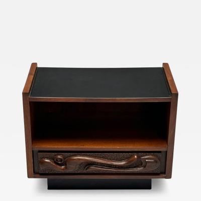  Pulaski Furniture Corporation Pulaski Brutalist Mid Century Modern Oceanic Nightstand Sculpted Walnut