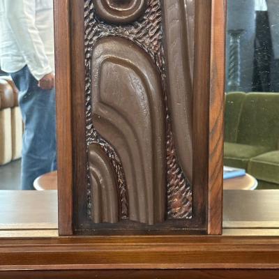  Pulaski Furniture Corporation Pulaski Brutalist Mid Century Modern Oceanic Wall Mirror Walnut 1960s