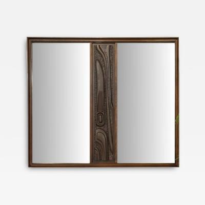  Pulaski Furniture Corporation Pulaski Brutalist Mid Century Modern Oceanic Wall Mirror Walnut 1960s