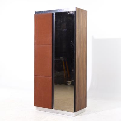  Pulaski Furniture Corporation Pulaski Mid Century Rosewood Leather and Chrome Armoire Dresser